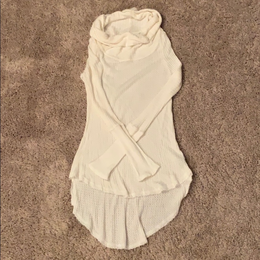 Cream cowl neck waffle knit sweater